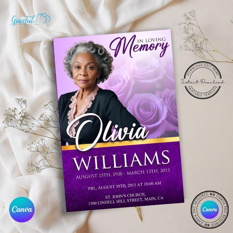 Purple Floral 8-Page Funeral Program Template | Memorial Booklet | GR5U4P