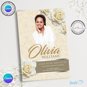 Floral Funeral Program Template, 4-Page Obituary Booklet, Canva Editable Memorial Brochure, Celebration of Life Bifold Design - GR8X5R