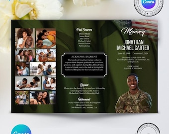 US Army Trifold Funeral Programm Vorlage – 28 cm x 43 cm Trauerbroschüre | Bearbeitbar in Canva | Digitaler Download | GR5M4N