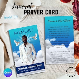 Funeral Prayer Card | Memorial Keepsake | Celebration of Life | Editable Canva Template | GR1F8N