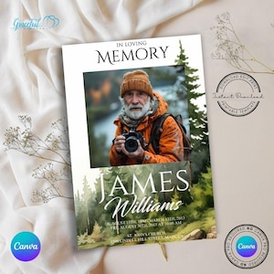 Nature-Themed 8-Page Funeral Program Template | Obituary | Memorial | GR0V9S