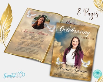 Elegance in Gold: 8-Page Funeral Program Template in Luxurious Tones | Editable with Corjl | GRN5R2