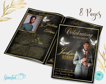 11&quot;x17&quot; and 8.5&quot;x11&quot;: 8-Page Funeral Program Template in Classic Tones | Editable with Corjl | GRW5H8
