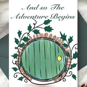 Hobbitdeur-avonturenkaart | En zo begint het avontuur | Op Tolkien geïnspireerde trouwkaart | Fantasiereiskaart | Babyshowerkaart