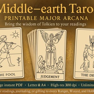 Pacote de cartas de tarô SdA para impressão | 22 modelos de Arcanos Maiores | Download de tarô de fantasia inspirado no Senhor dos Anéis | Baralho de tarô digital