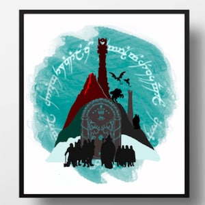 Decorazione murale ispirata alla Compagnia, Porta Mistica e Silhouette di Montagna, Regalo Libresco per gli Amanti del Fantasy Stampa Artistica di Avventura Fantasy /