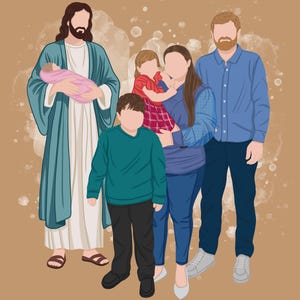 Ritratto senza volto / Disegno di famiglia personalizzato con Gesù / Bambino angelo / Ritratto di famiglia personalizzato con aborto spontaneo