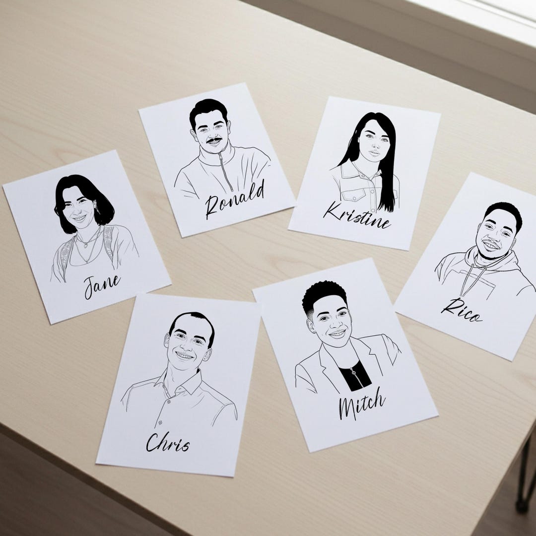 Personalized Portrait Place Card, Unique Wedding Favor, Line Art - Etsy