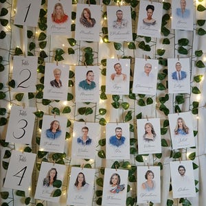 Tarjeta de lugar con nombre / Retratos de invitados personalizados / Recuerdos de boda / Plano de asientos / Ilustración de boda para invitados l Plano de asientos