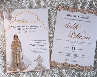 carte invitation Henné, faire-part mariage, faire-part Henna , invitation Muslim