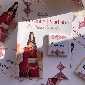 Carte de remerciement cadeau invité henna day Tunisienne rouge