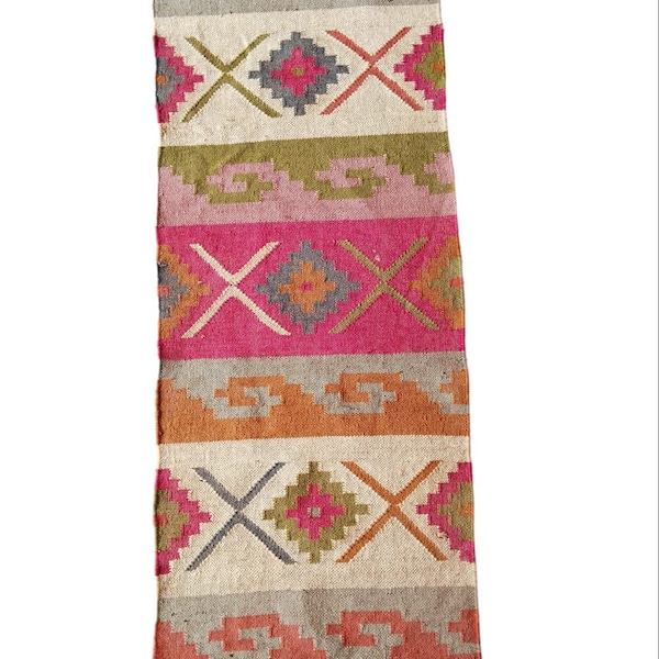 Alfombra Kilim de yute de lana tejida a mano, alfombra de yute de lana, alfombra de yute Kilim, alfombra de tejido plano, alfombra Boho, alfombra Dhurrie india, alfombra Navajo Kilim, alfombra personalizada