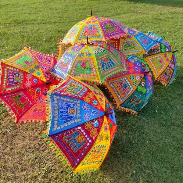 Vendita su Diwali Ombrelli decorativi Ombrellone parasole Decorazioni per matrimoni indiani Ombrellone in cotone per matrimoni