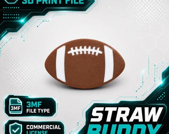 Football Straw Buddy STL | 3D Print File | 8mm & 10mm | Digital Download | Commercial Use Allowed