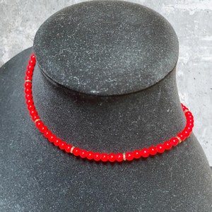 Playa del Rey | hand-beaded necklace | coral jewelry | coral necklace | red and gold