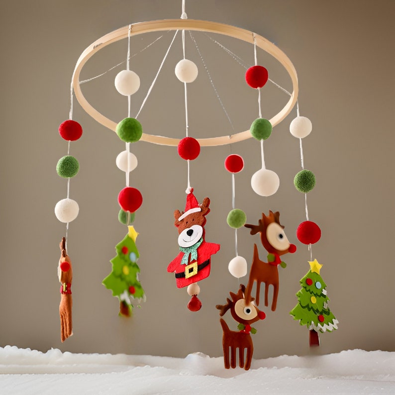 Reindeer Santa Baby Mobile by Tianjianmen Felt Red Nose Deer