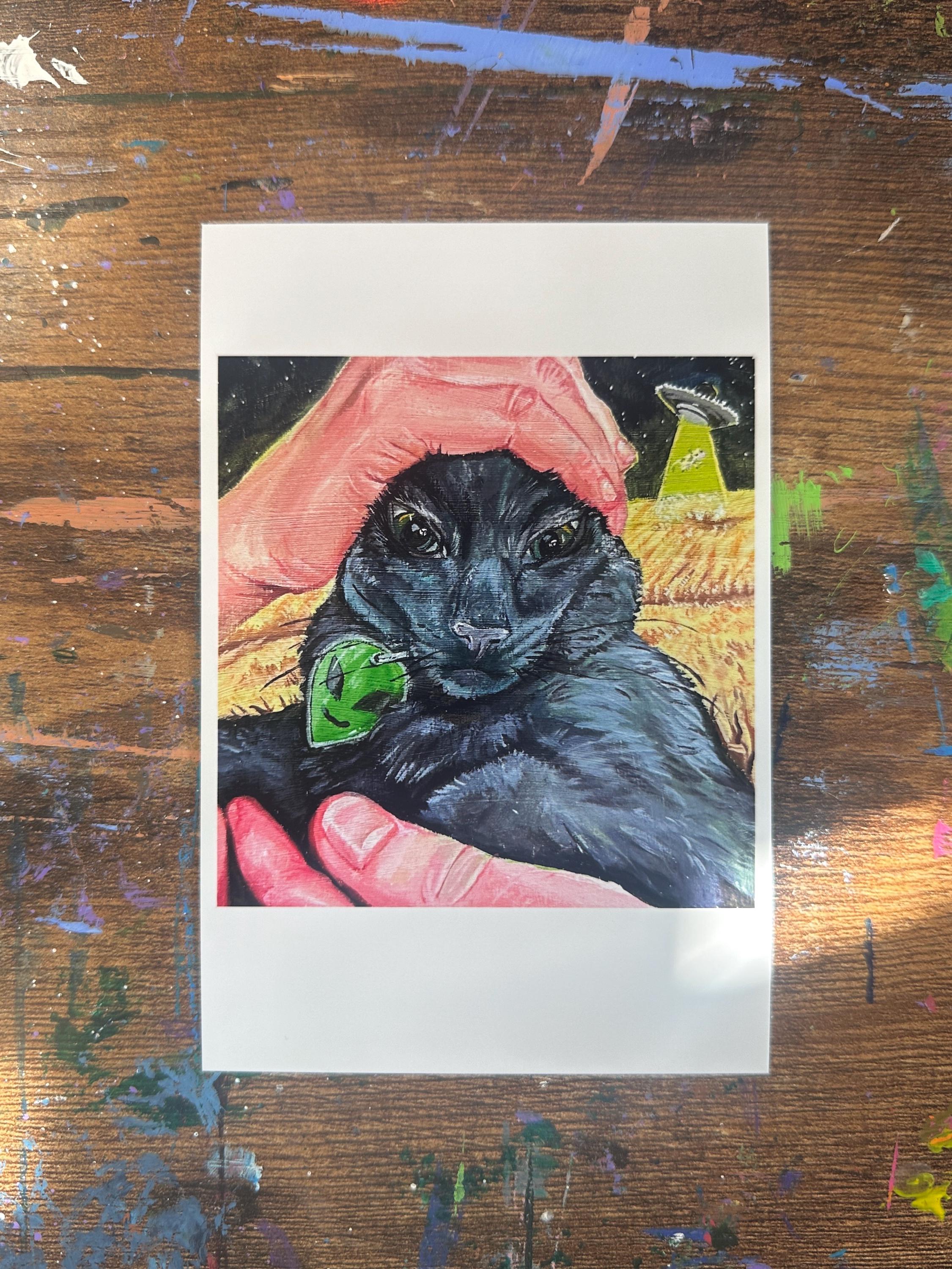 Art Print of Funny Alien Black Cat: Conspiracy Theory Home Decor - Etsy