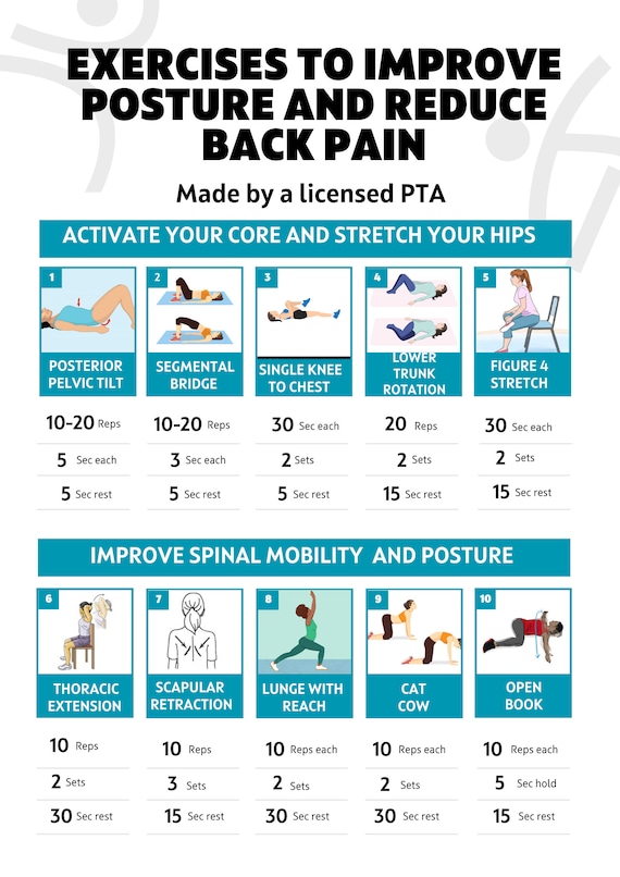Exercise Poster Print to Improve Posture and Back Pain. Home Gym Poster. Daily Workout Poster. Physical Therapy Exercises. Etsy