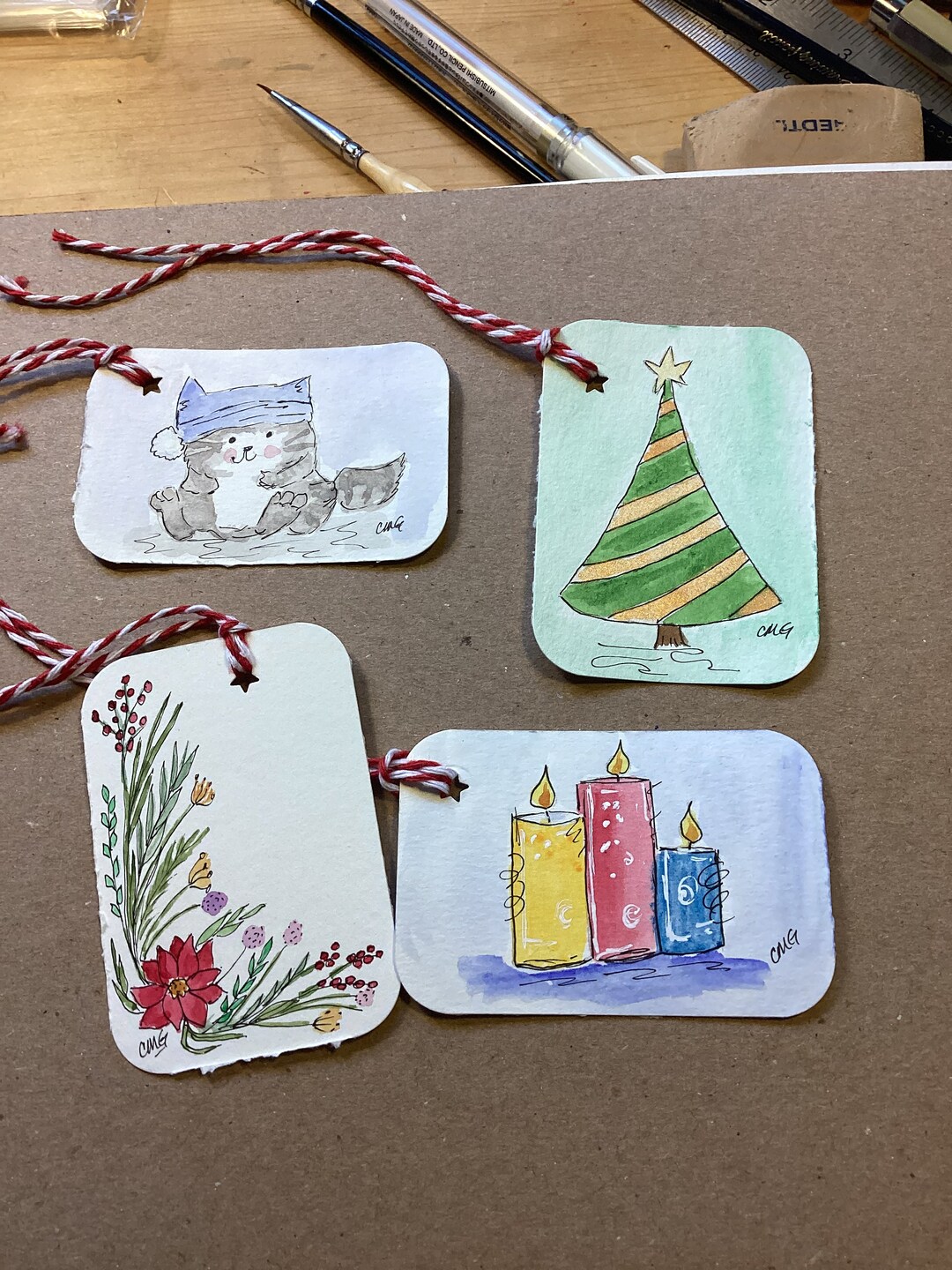 Set of 4 Hand Painted Gift Tags Etsy