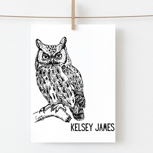 Eule personalisiertes Briefpapier, kundenspezifische Eulen-Mitteilungskarten, Eulen-Liebhaber-Geschenk, Vogel-Briefpapier
