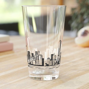16 oz Pinte de New York Skyline, Verres New York City Skyline, Verres de pinte City Scape, Verres à bière NYC Pinte