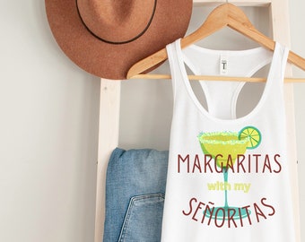 Margaritas with my Señoritas Custom Bridesmaids Tanks, Cinco de Mayo Girls Trip Racer Back Tank Tops