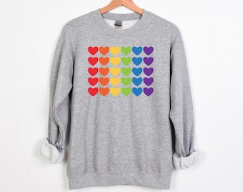 Rainbow Heart Sweatshirt, Rainbow Pride Shirt, Love is Love Pride Sweatshirt, LGBTQ Pride Shirt, 80s Heart Sweatshirt