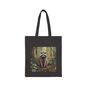 Lady Raccoon Tote Bag, Forest Core Raccoon Tote, Raccoon Lover Gift, Raccoon Farmers Market Tote Bag, Forest lover Book Bag