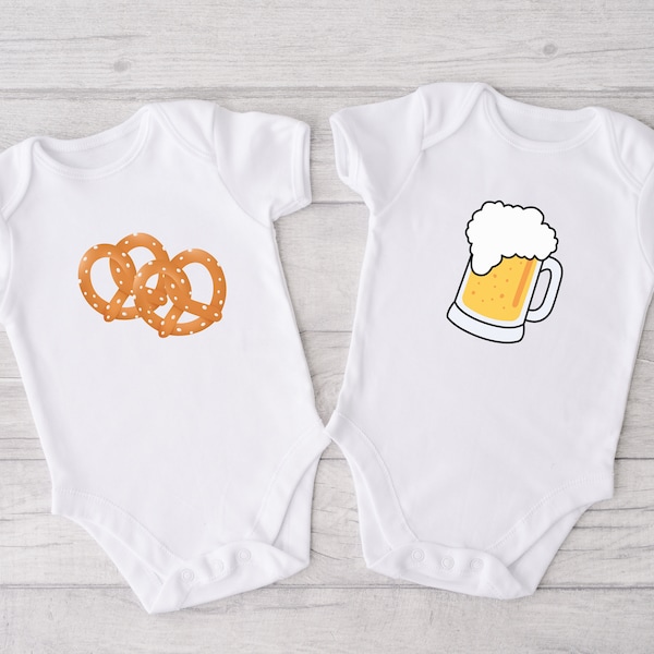 Twins Onesie® Set Pretzels and Beer, Twins Matching Onesies, Funny Baby Twins Onesies, Pretzels and Beer Onesies® for Twins, Twin Baby Gift