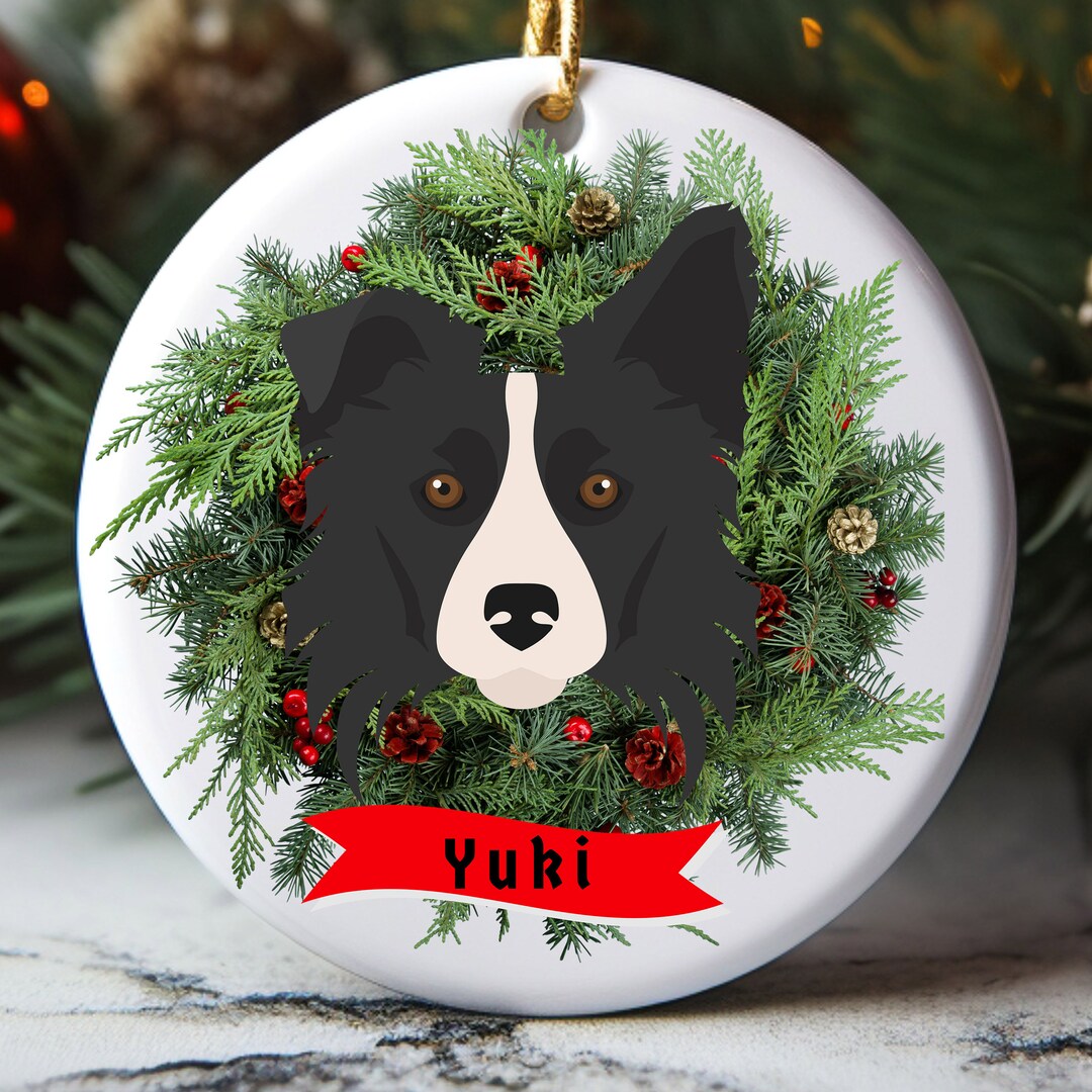 Personalized Border Collie Ornament, Dog's Name Ornament, Border Collie