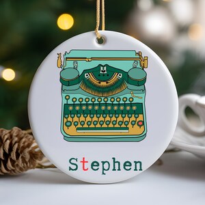 Personalized Writer Ornament, Custom Name Ornament for Writer, Vintage Typewriter, Christmas Ornamental, Christmas Ornament for Screenwriter