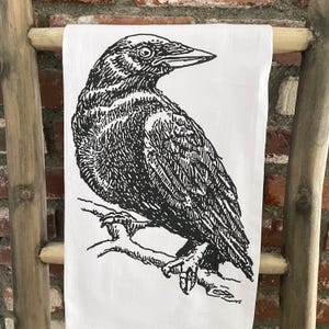 Crow Tea Towel, raven Flour Sack Dish Towel, Housewarming Gift, Hostess Tea Towel Gift, Unique Bird Lover Present