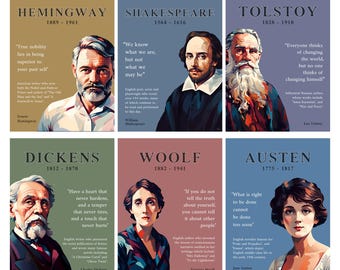 Famous Authors Poster Set: English Classroom Art (Digital Download)