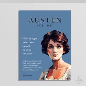 Jane Austen Printable Poster | Famous Authors Wall Art | Teacher - English Classroom Decor Bundle | Language Arts Gallery Wall