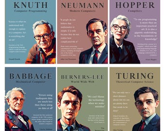 Famous Computer Scientists Printable Poster Pack (6x) | Teacher - Comp Sci Classroom Decor Bundle | Computer Programming Wall Art