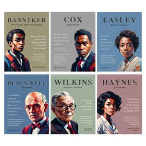 Paquete de 6 carteles imprimibles de matemáticos negros famosos / Decoración para aulas de matemáticas / Pósteres de matemáticas, ciencias, STEM e historia afroamericana