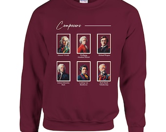 Berühmte Komponisten Sweatshirt | Musik-Liebhaber-Geschenk | Bach, Mozart, Vivaldi, Tschaikowsky, Wagner,Beethoven Tee | Band Lehrer Shirt Geschenk