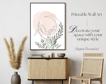 Moon Woman Botanical Printable Wall Art