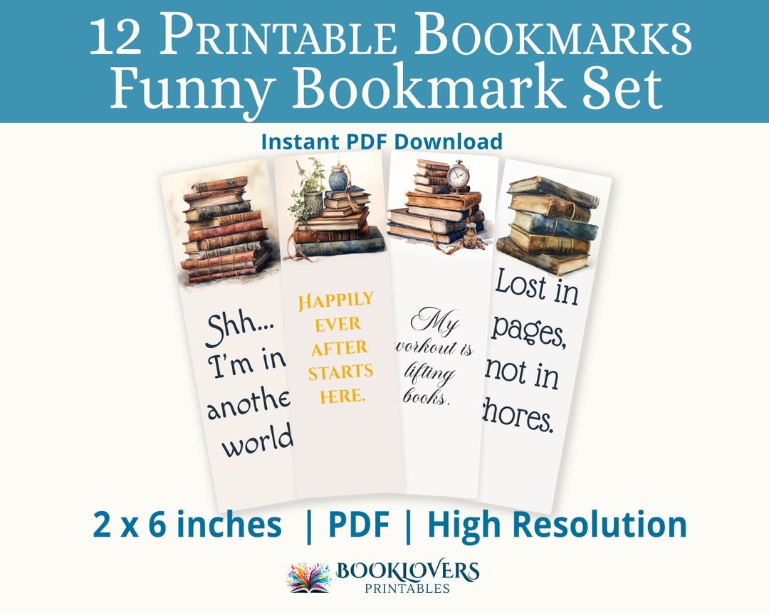 Funny Cute Bookmark Set Printable PDF Bookmarks for Book Lovers Instant ...