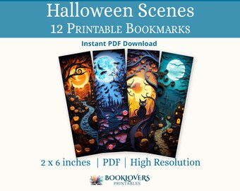 Halloween Printable Bookmark | Instant PDF Digital Download | Set of 12 bookmarks 2x6 inches | Spooky bookmarks in paper quilling art