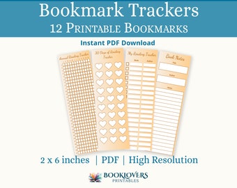 Orange Book Tracker Printable Bookmark | Instant PDF Digital Download | Set of 12 bookmarks 2x6 inches | Reading and Books logs