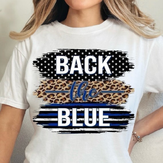 I Back The Blue T-Shirt – Thin Blue Line Leopard USA Flag Bleached Tee For Women