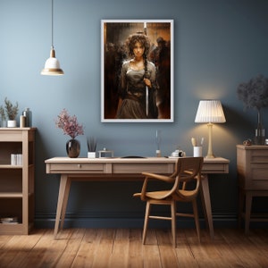 In Style de Luis Royo, cartel (sin marco) 70 x 100 cm, luchadora, guerrera, luchadora con espada