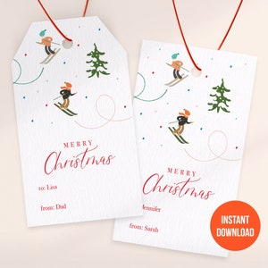 Printable Christmas Gift Tag, Ski gift tag printable, Holiday gift tags, Editable Christmas Gift Tag, printable tags for present minimalist