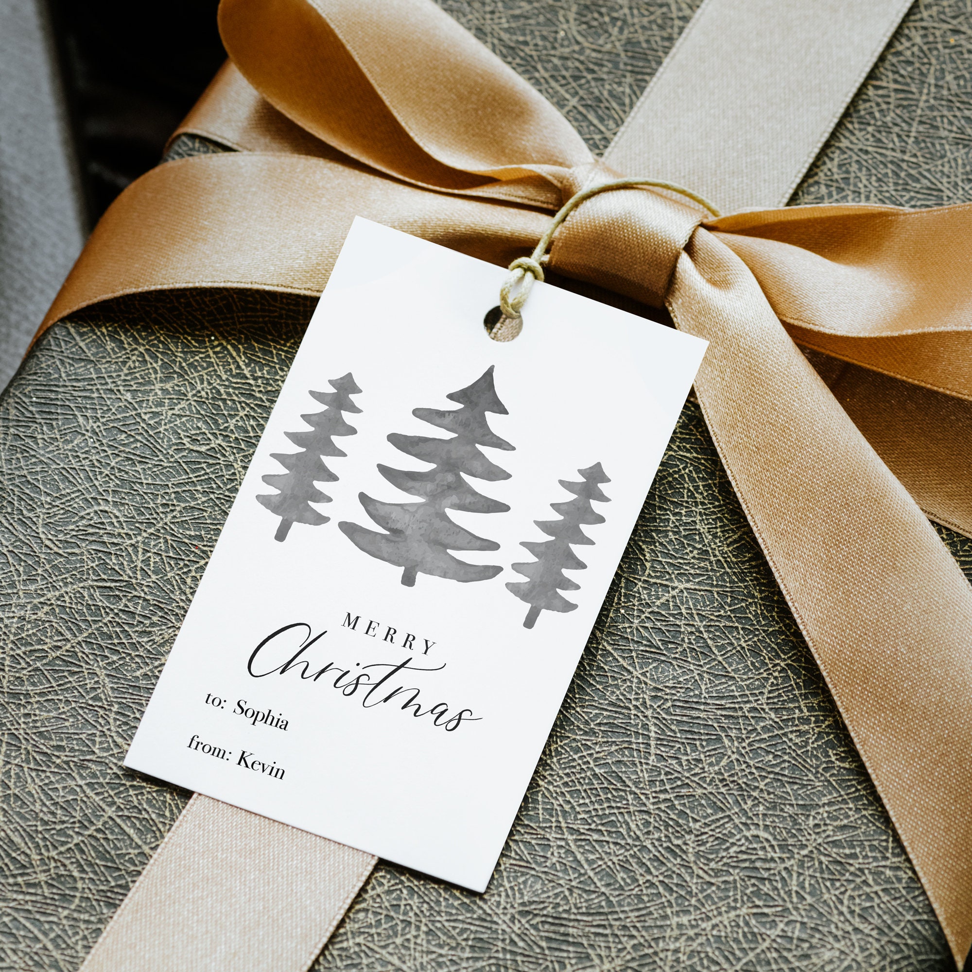 Printable Christmas Gift Tag, Watercolor Tree Gift Tag Printable ...