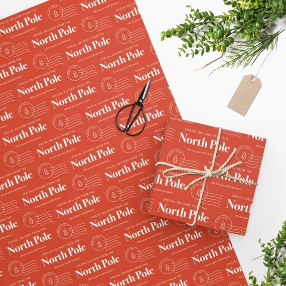 North Pole Wrapping Paper Roll Gift From Santa Festive 