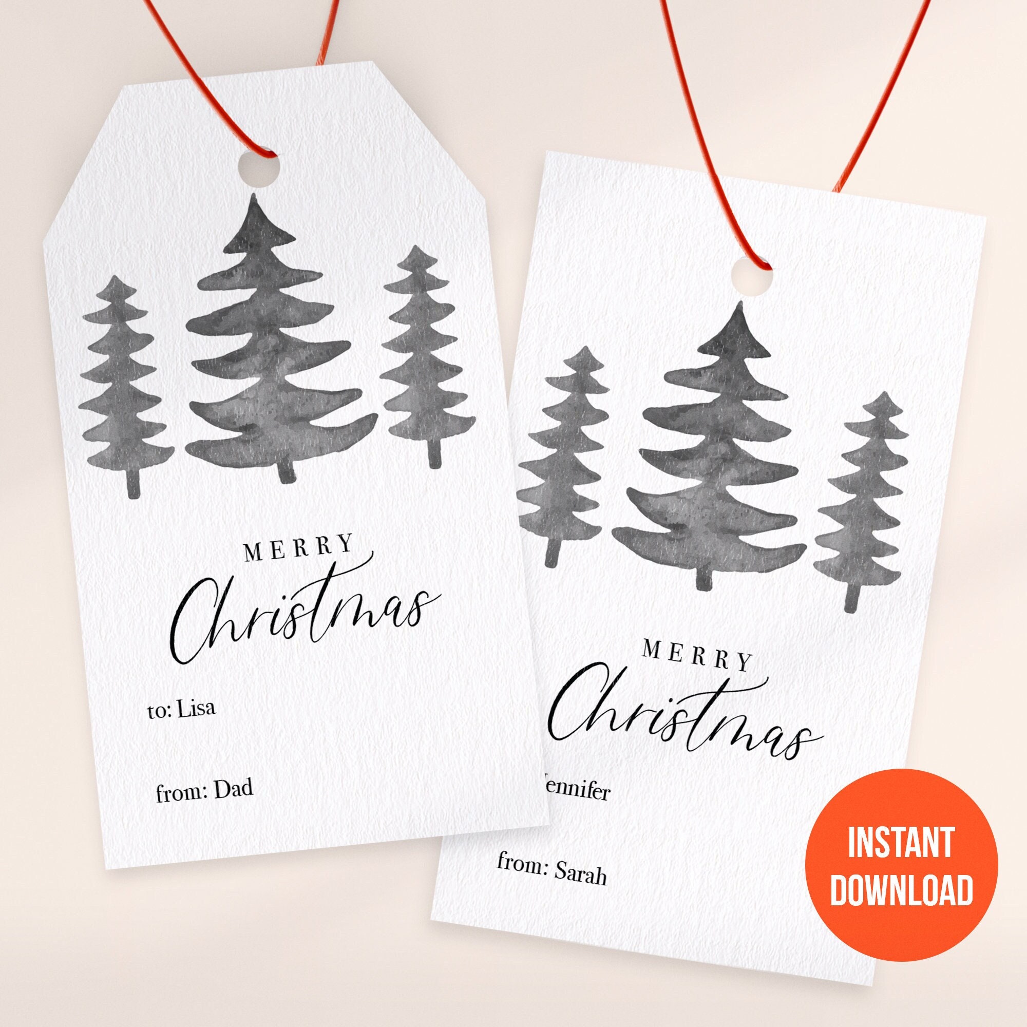 Printable Christmas Gift Tag, Watercolor Tree Gift Tag Printable ...