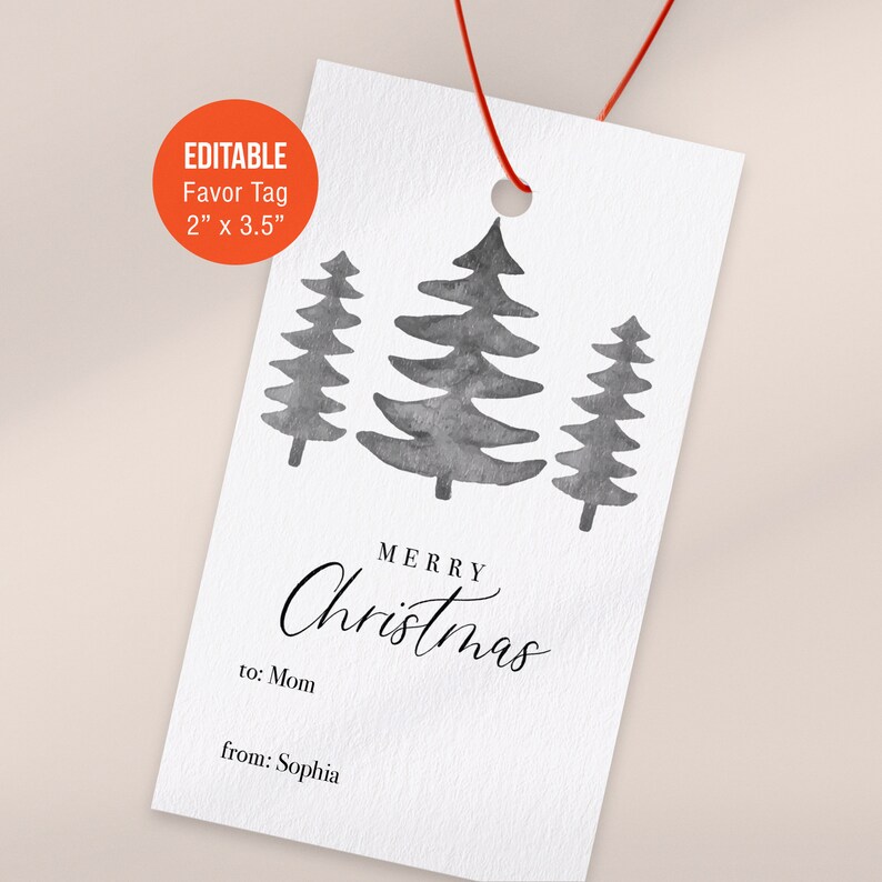 Printable Christmas Gift Tag, Watercolor Tree Gift Tag Printable ...