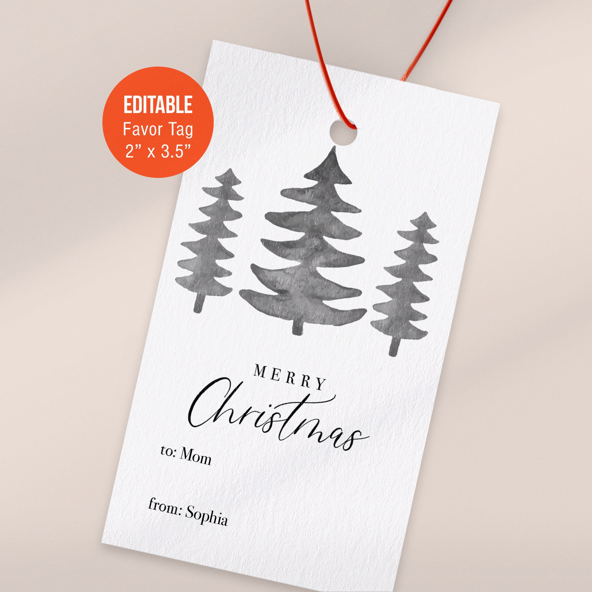 Printable Christmas Gift Tag, Watercolor Tree Gift Tag Printable ...