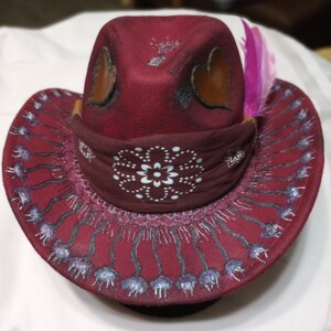 Burnt Fire Flower Cowboy Hat: Custom Wearable Art Fedora